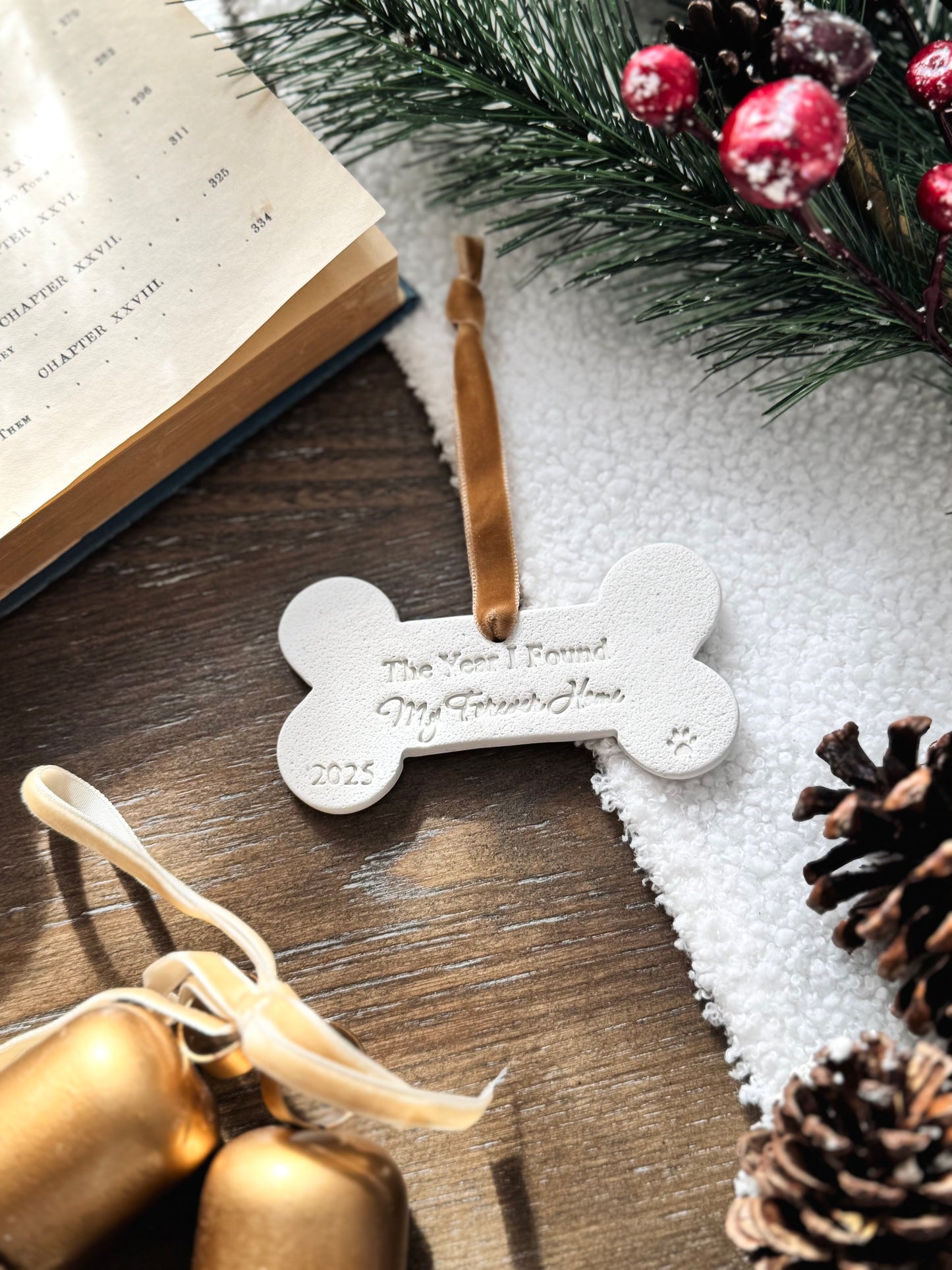 "The Year I Found My Forever Home" Pet Bone Ornament: Personalized Pet Ornament, Pet's First Christmas, Adopted Pet Gift, Pet Name Ornament