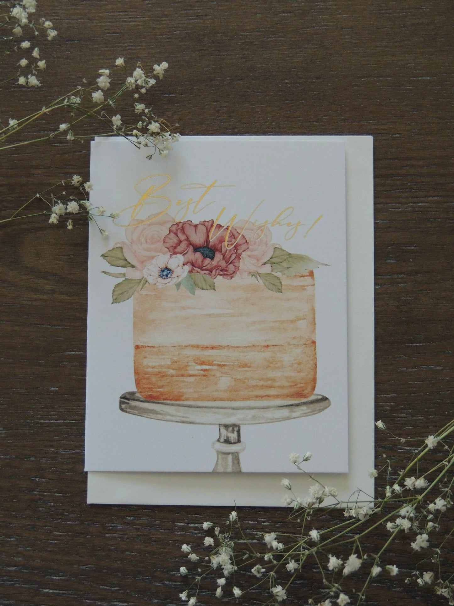 girly birthday card with florals and cake on front