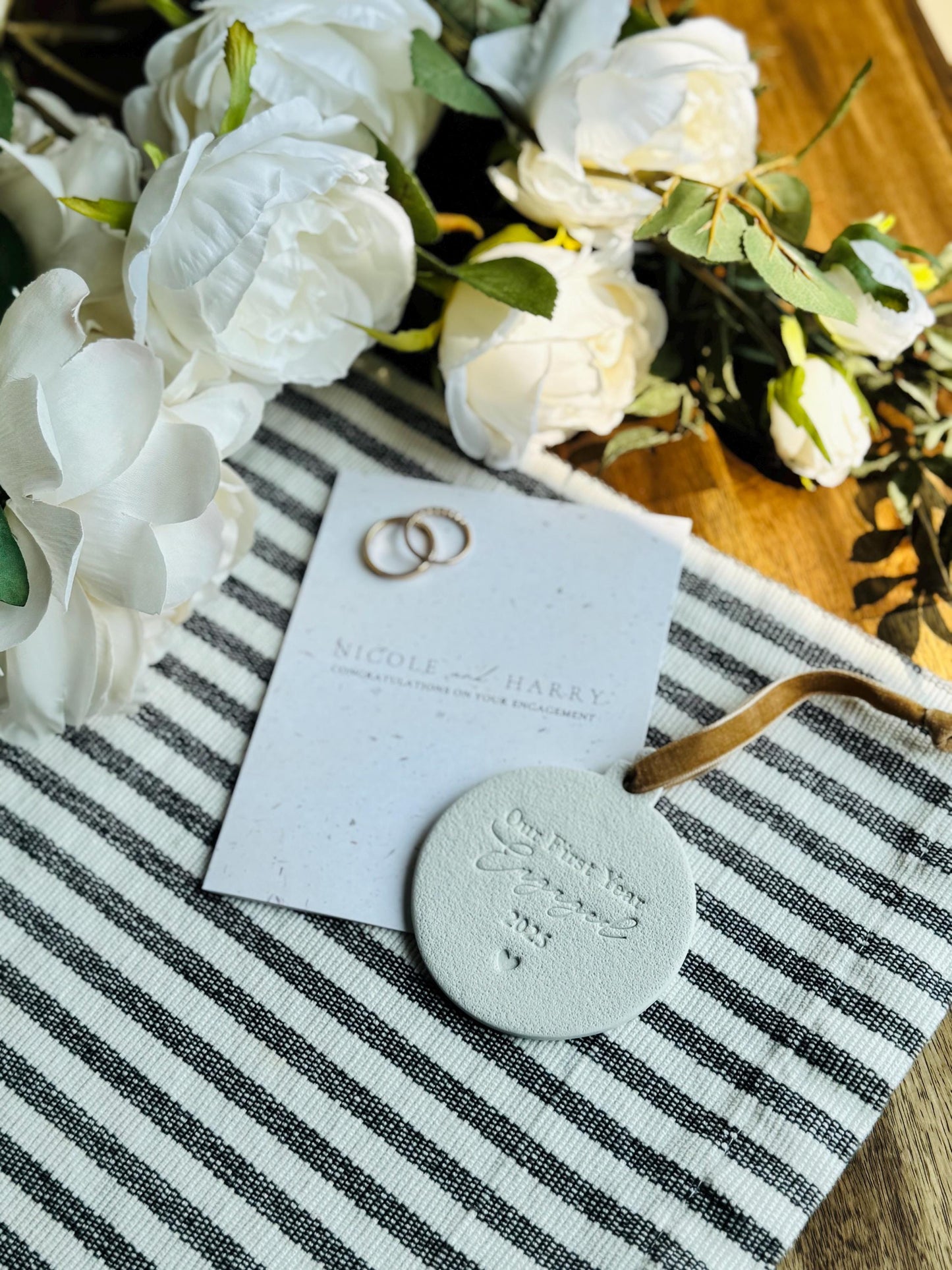 Personalized Ornament and Greeting Card Engagement Gift Set