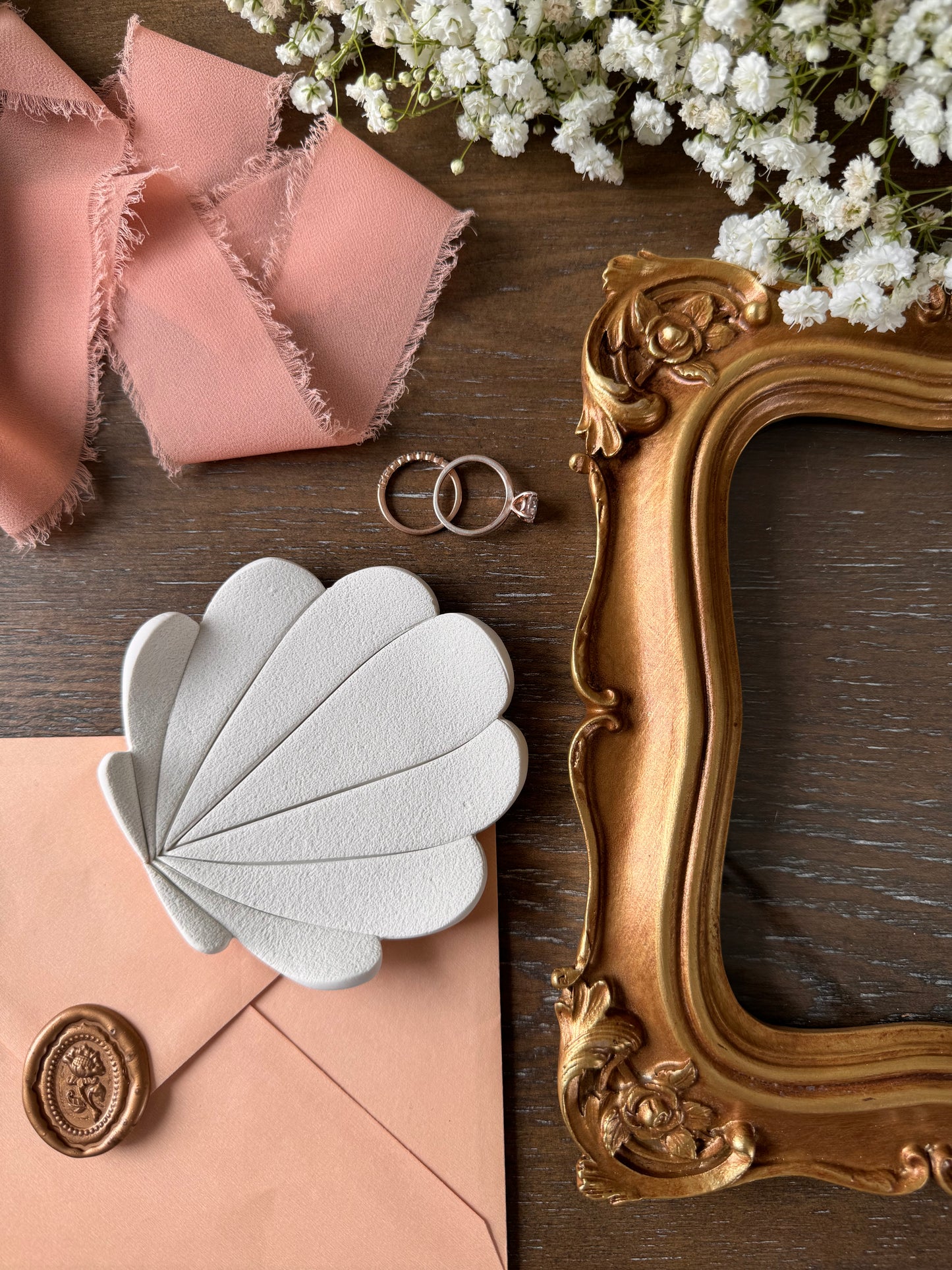 vintage shell inspired ring dish, white clay