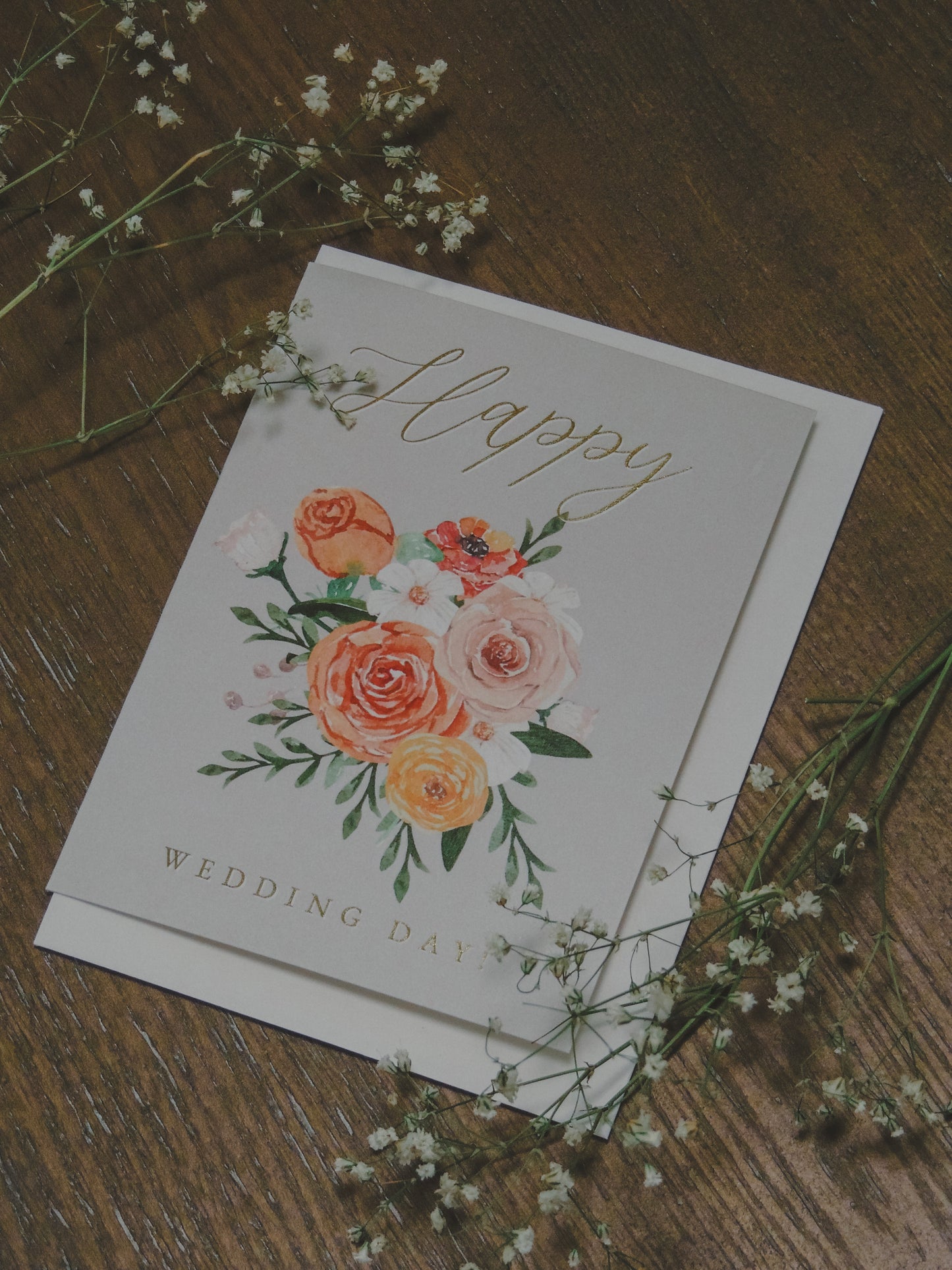 happy wedding day card with floral design for couples