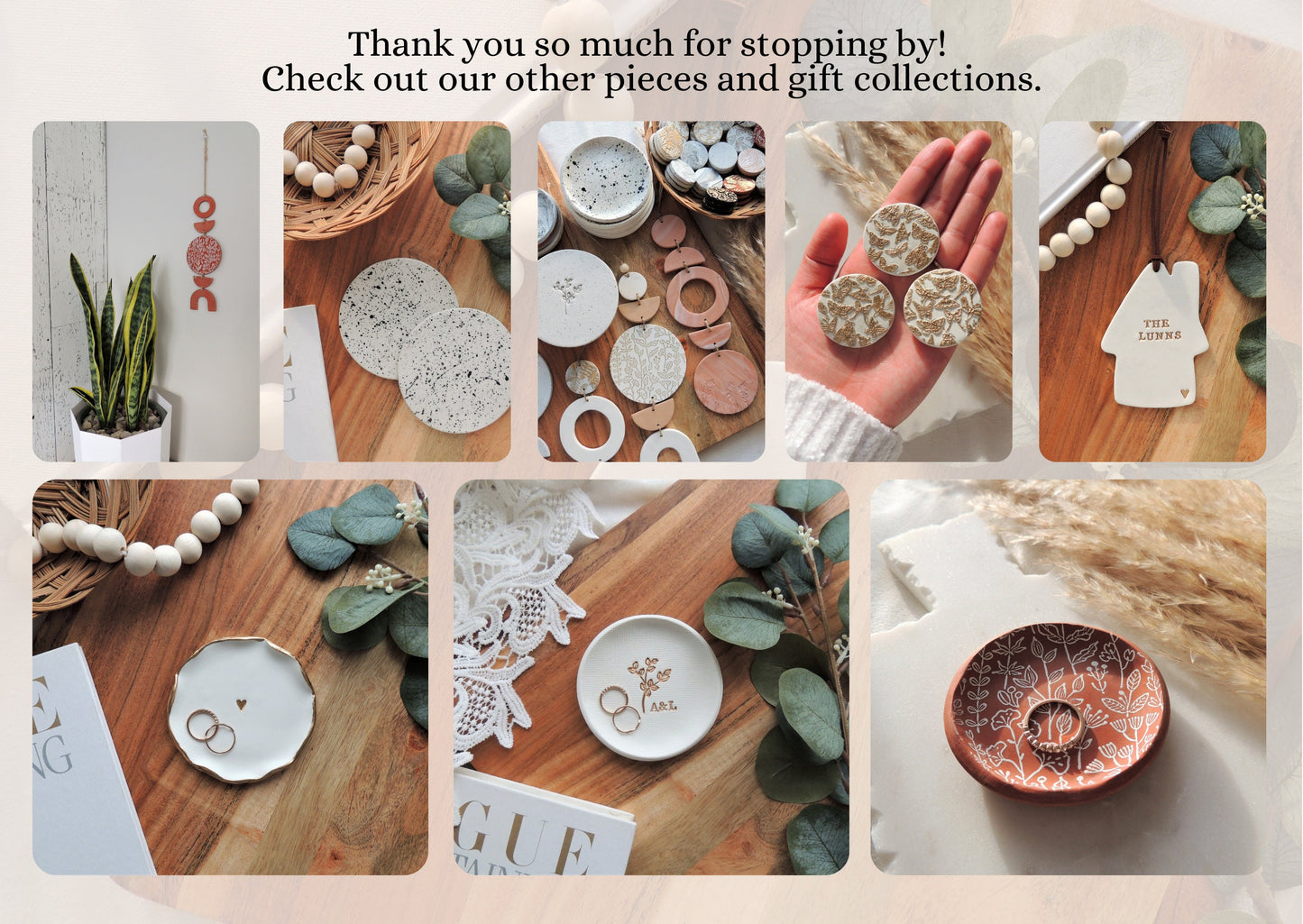 banner with many images of ring dishes, magnets, ornaments in flat lay kits