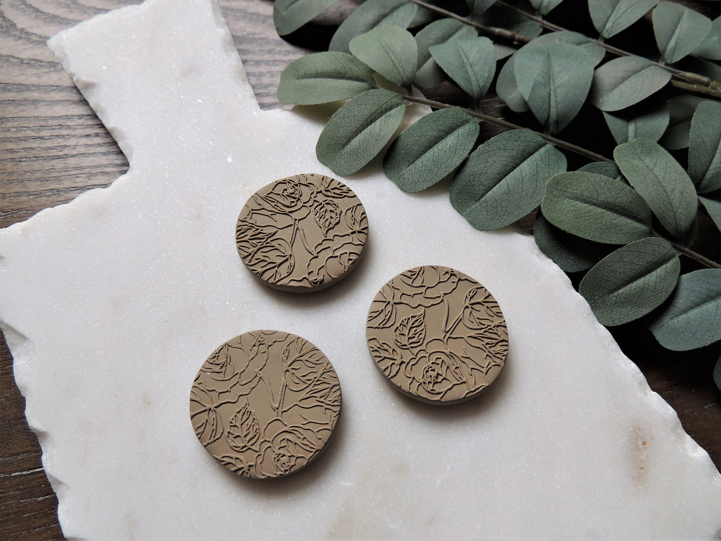 boho rose pattern magnets in taupe brown clay, set of 3