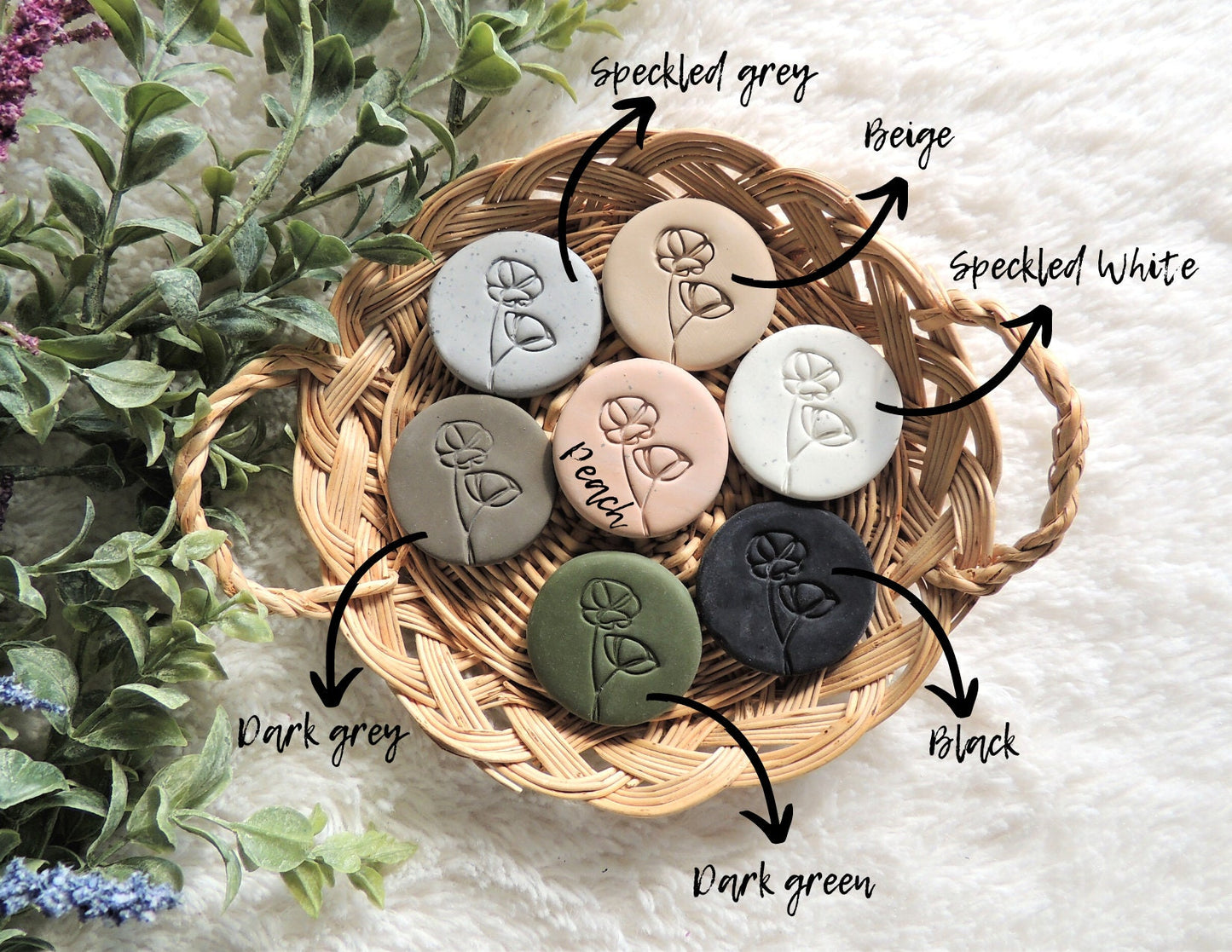 color options for clay, green, white, beige, grey, dark grey, black