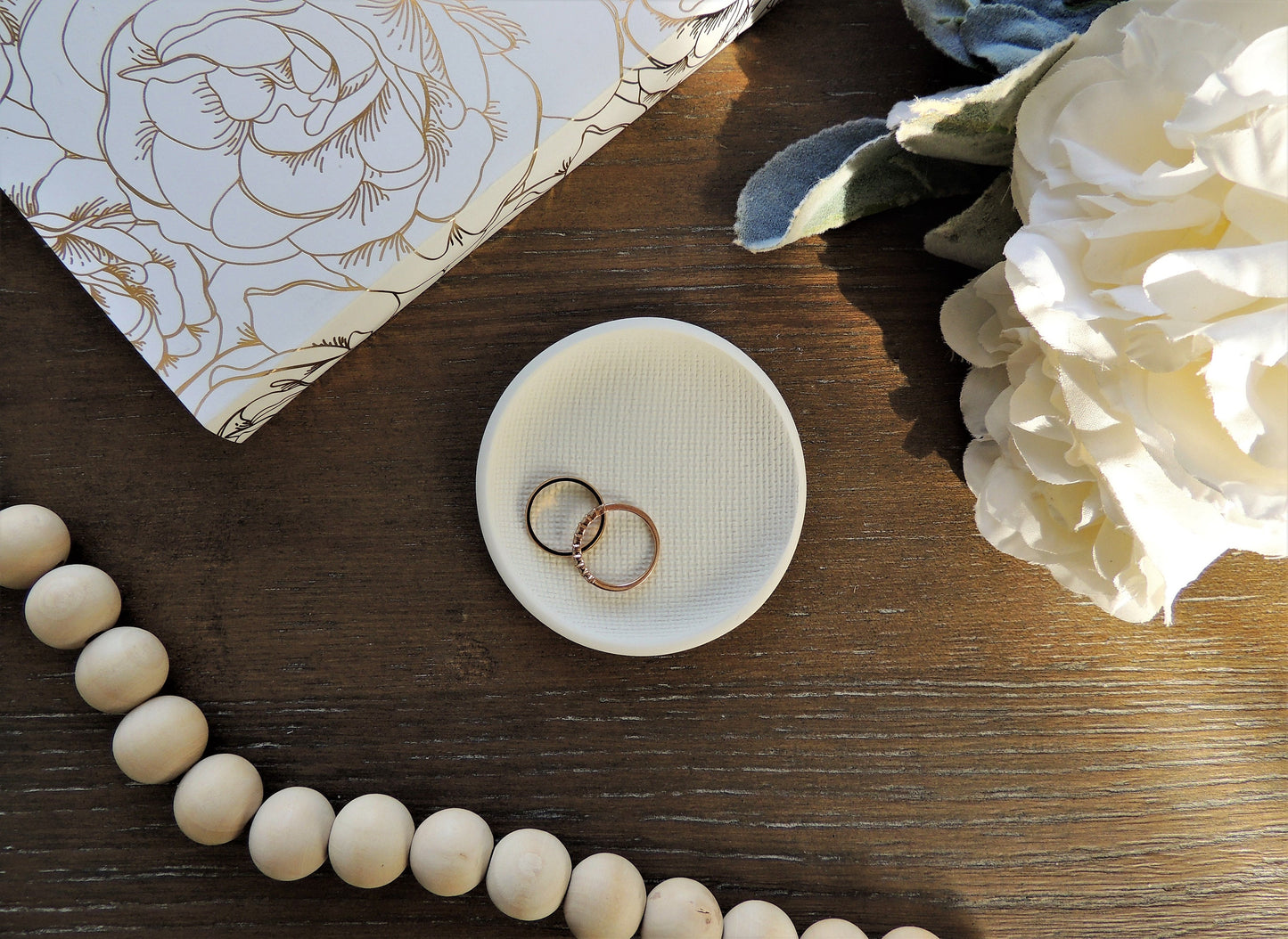 photography prop ring dish, simple white, flat lay kit props