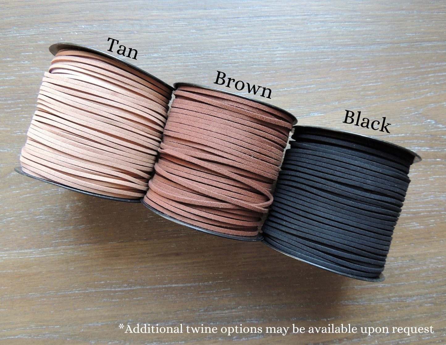 twine options for ornaments, black, tan, brown