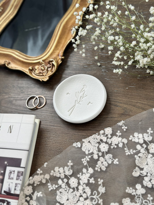 Cursive Botanical Initials Textured Personalized Ring Dish
