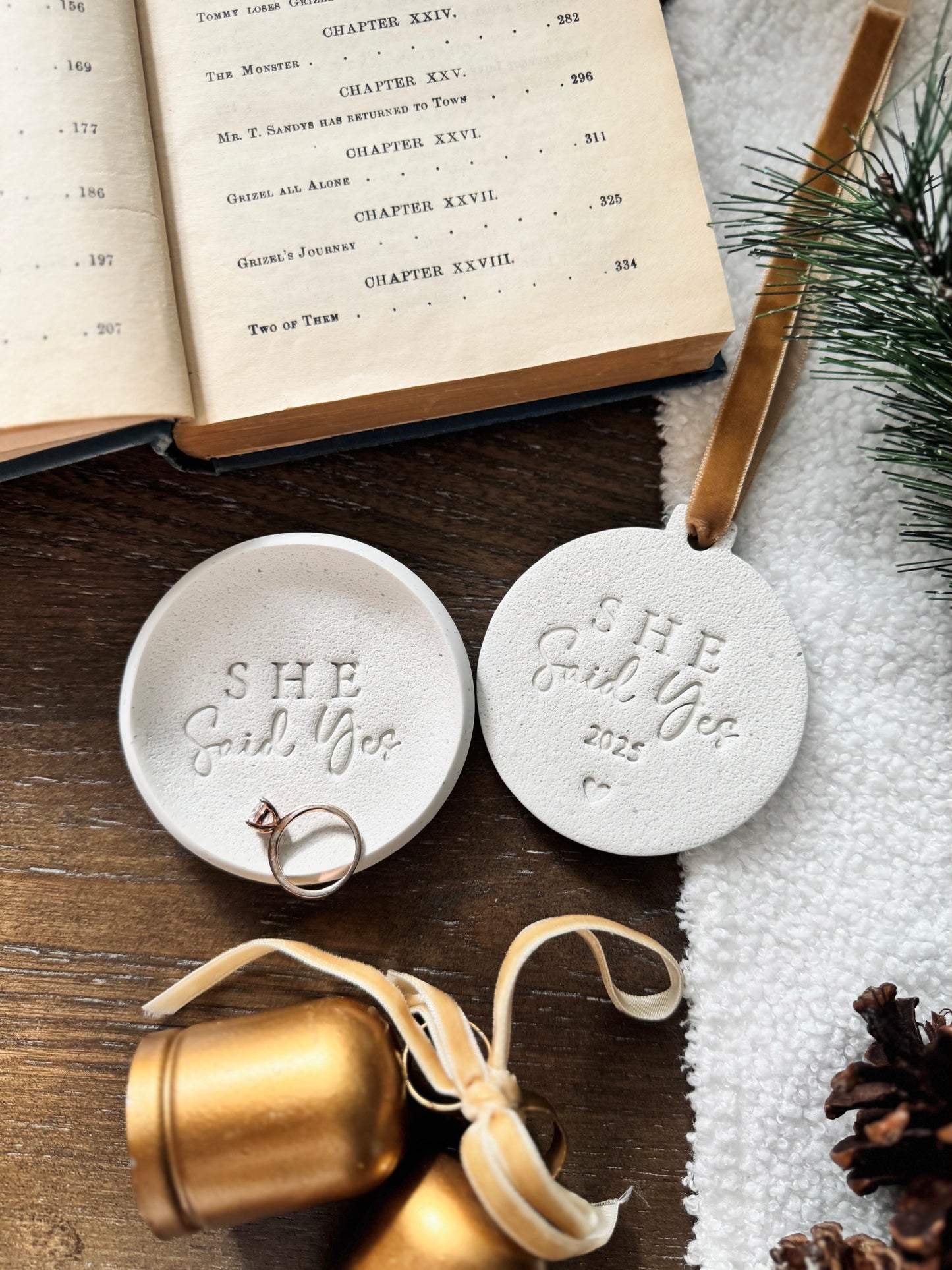 Personalized "She Said Yes"  Gift Set: Unique Bridal Shower Gift | Family Ornament | Engagement Gift | First Christmas Engaged Keepsake |