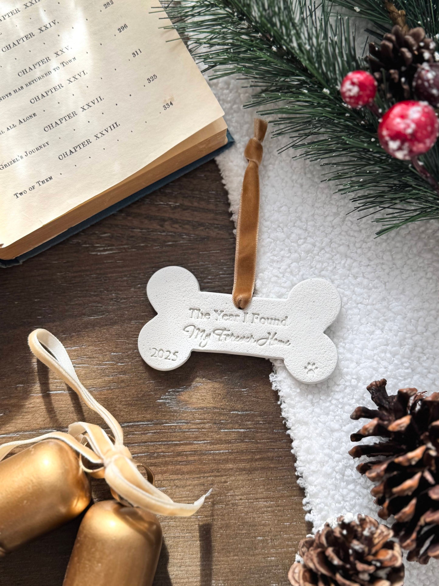 "The Year I Found My Forever Home" Pet Bone Ornament: Personalized Pet Ornament, Pet's First Christmas, Adopted Pet Gift, Pet Name Ornament