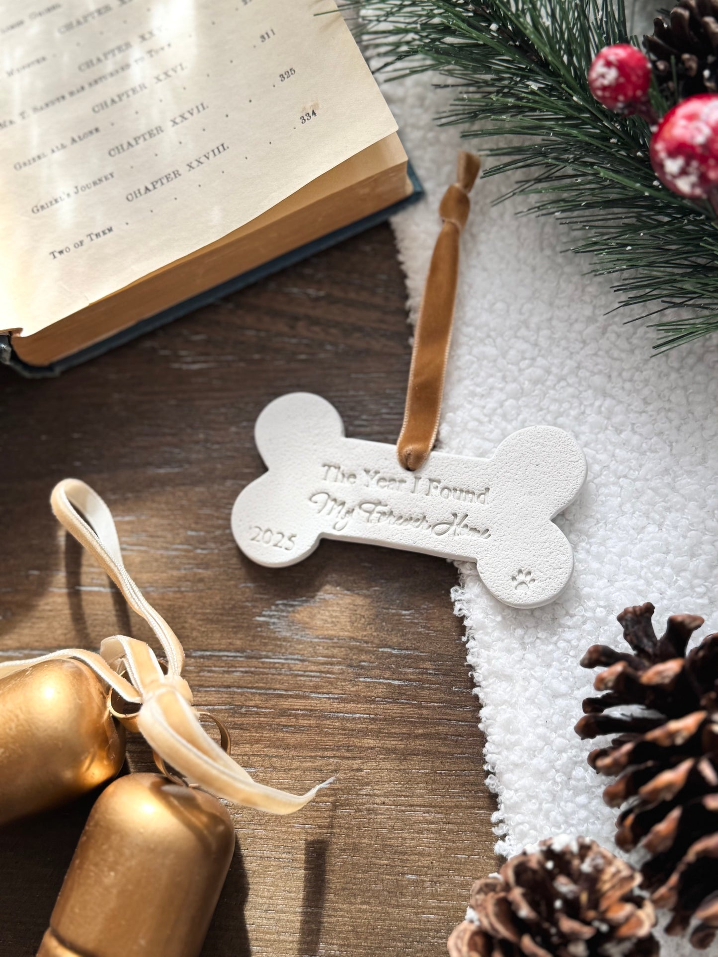 "The Year I Found My Forever Home" Pet Bone Ornament: Personalized Pet Ornament, Pet's First Christmas, Adopted Pet Gift, Pet Name Ornament