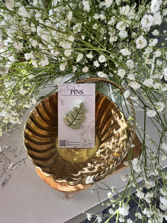 Shimmery Leaf Clay Pin | Clay Brooch | Elegant Accessories | Unique Wedding Favours | Teacher Gifts