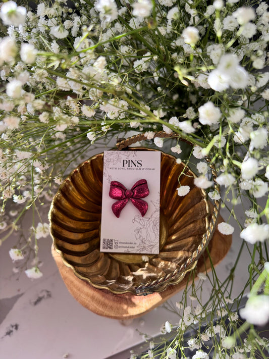 Pink Bow Clay Pin | Clay Brooch | Elegant Accessories | Unique Wedding Favours | Pet Lover Gift| Teacher Gifts