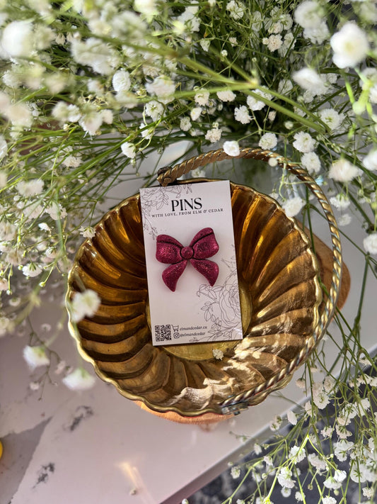 Pink Bow Clay Pin | Clay Brooch | Elegant Accessories | Unique Wedding Favours | Pet Lover Gift| Teacher Gifts