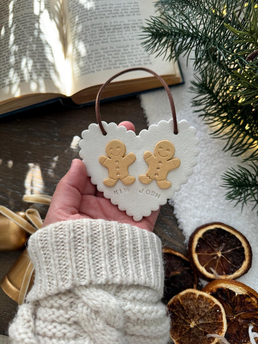Personalized Gingerbread Heart Couple Ornament