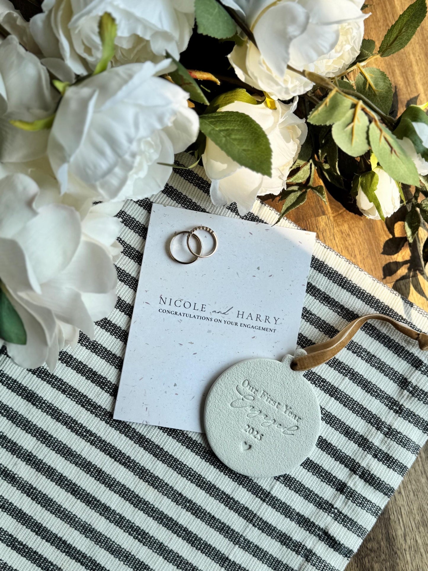 Personalized Ornament and Greeting Card Engagement Gift Set