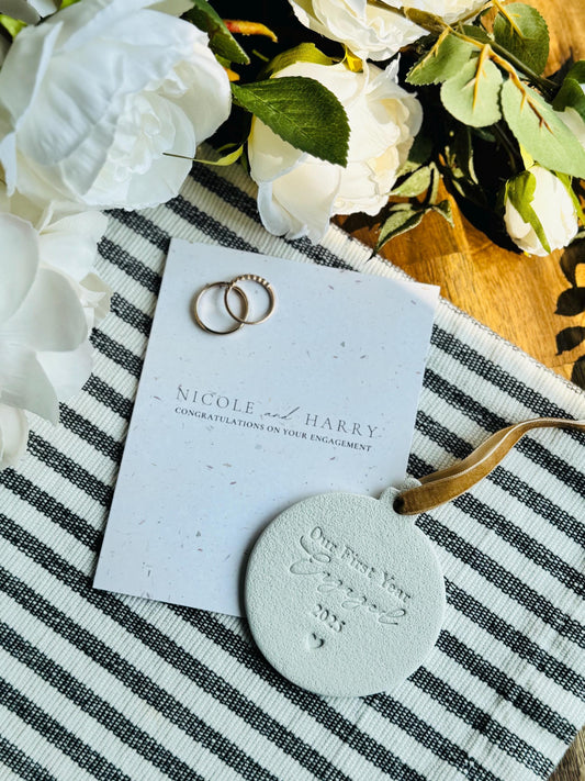 Personalized Ornament and Greeting Card Engagement Gift Set