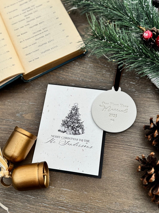 First Christmas Married Gift Set: Ornament and Card Gift for a Newly Married Couple