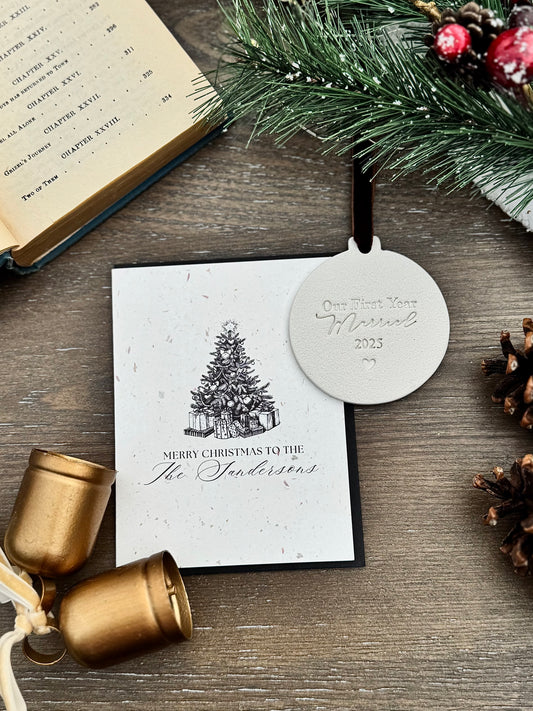 First Christmas Married Gift Set: Ornament and Card Gift for a Newly Married Couple
