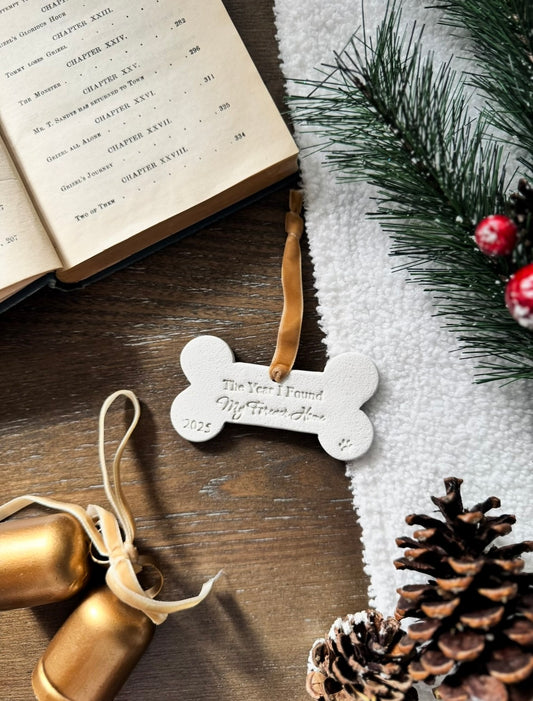 "The Year I Found My Forever Home" Pet Bone Ornament: Personalized Pet Ornament, Pet's First Christmas, Adopted Pet Gift, Pet Name Ornament
