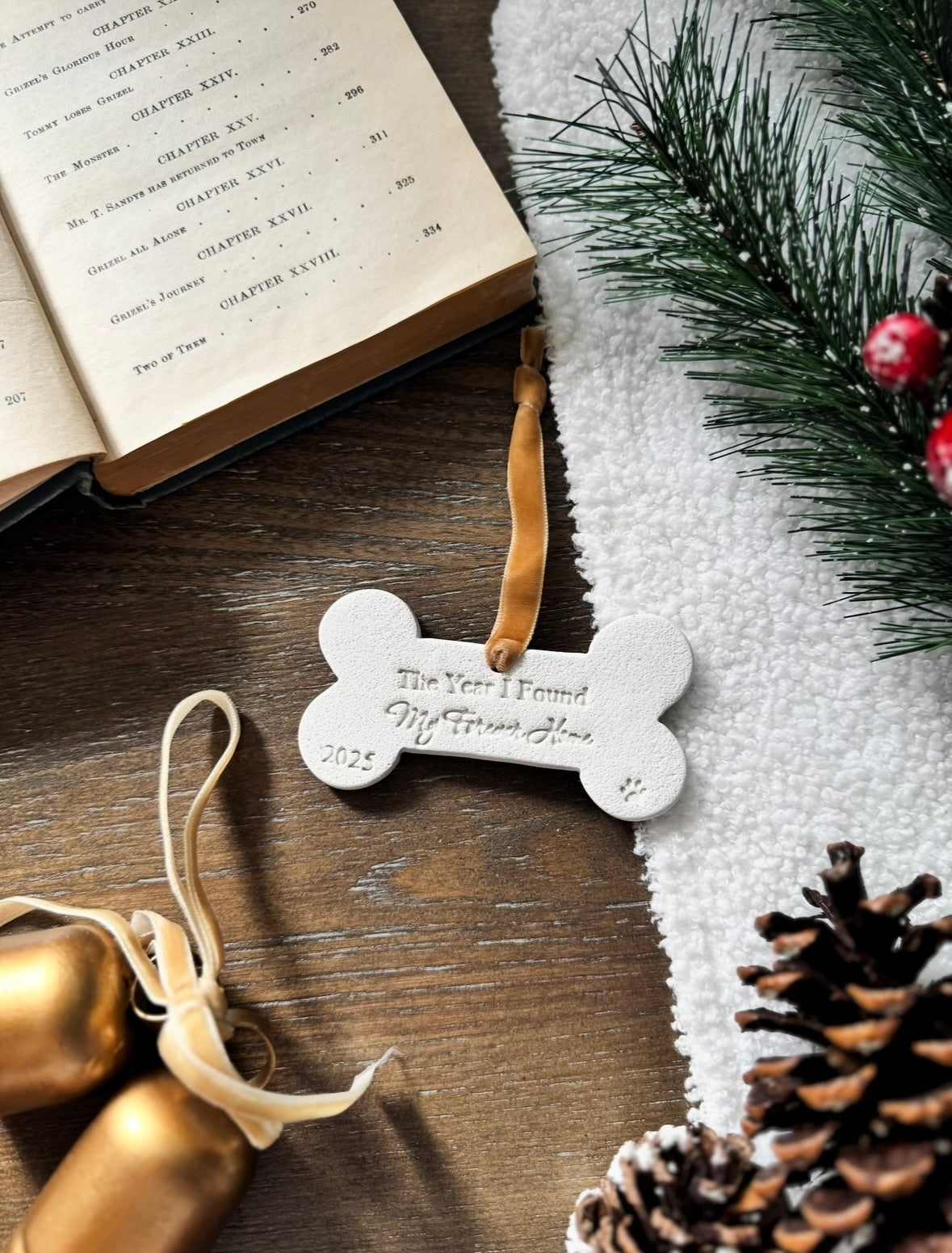 "The Year I Found My Forever Home" Pet Bone Ornament: Personalized Pet Ornament, Pet's First Christmas, Adopted Pet Gift, Pet Name Ornament