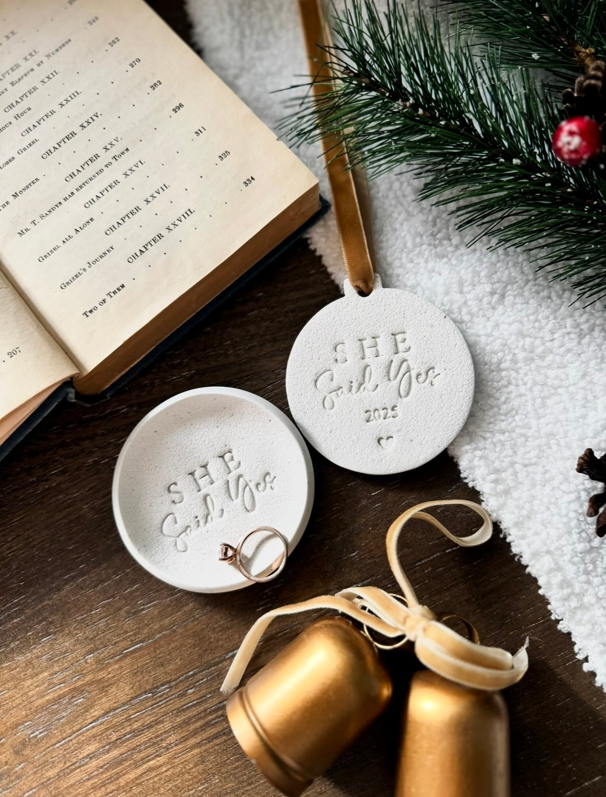 Personalized "She Said Yes"  Gift Set: Unique Bridal Shower Gift | Family Ornament | Engagement Gift | First Christmas Engaged Keepsake |