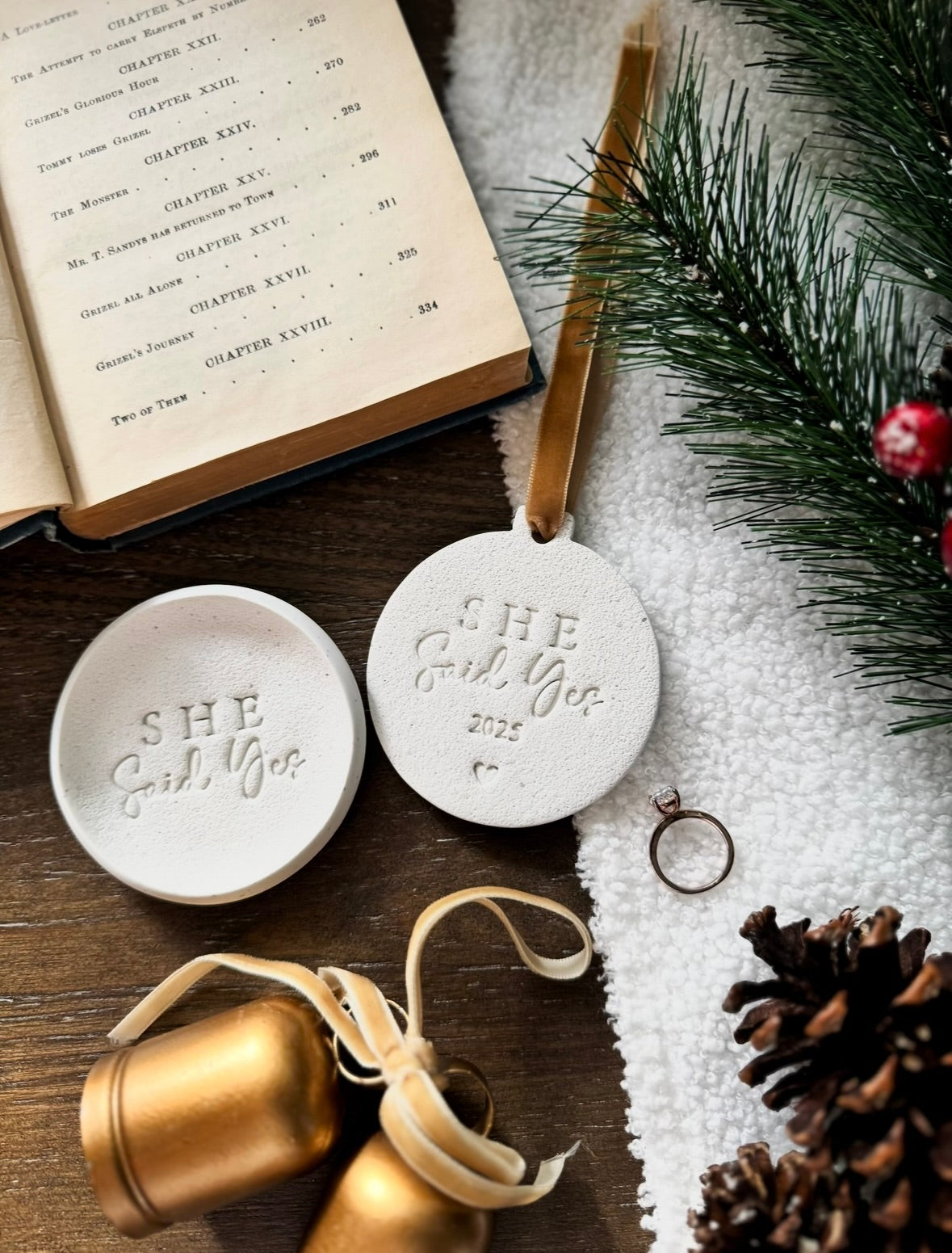 Personalized "She Said Yes"  Gift Set: Unique Bridal Shower Gift | Family Ornament | Engagement Gift | First Christmas Engaged Keepsake |