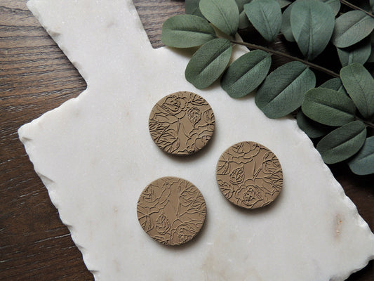 boho, earthy, rose pattern magnets in brown clay