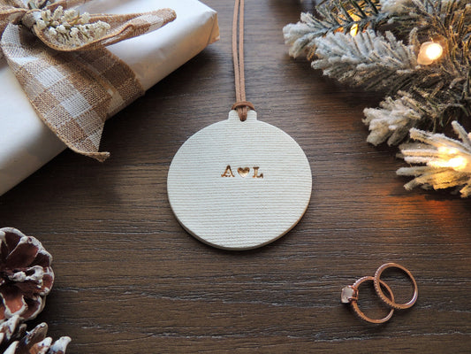 simple circular christmas ornament with initials in center