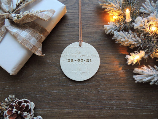 custom made ornament with date and gold letters
