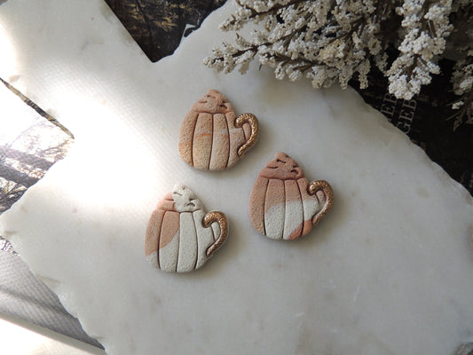 teacup or mug magnet with orange swirl clay and gold foil