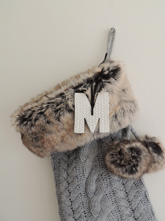 stocking ornaments with personalized letter, chevron pattern