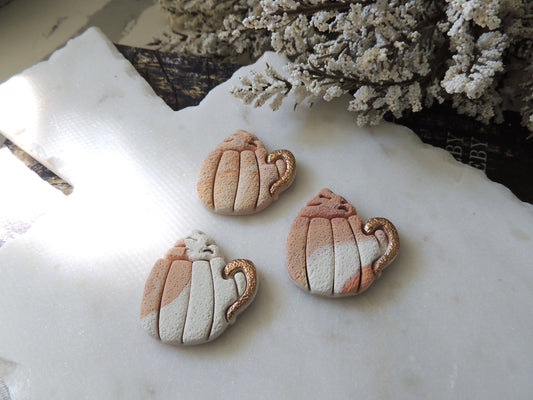 teacup or mug magnet with orange swirl clay and gold foil