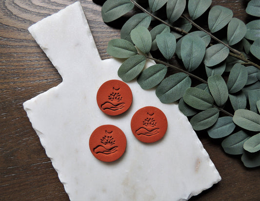 moon magnet with lotus flower, earthy terracotta color