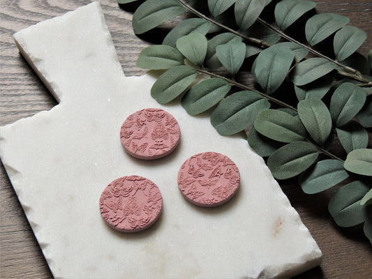 moth and butterfly magnets in pink clay with 3D pattern
