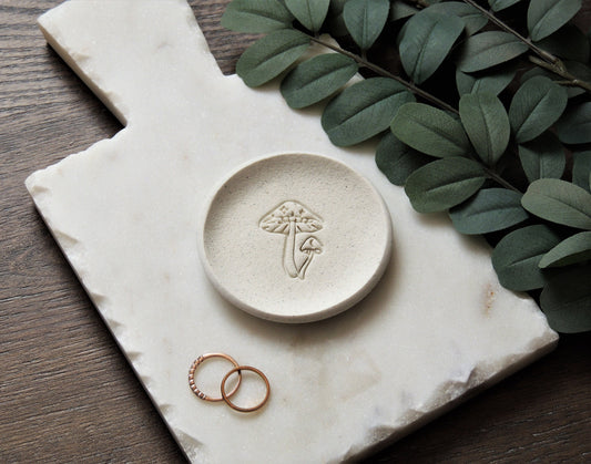 white clay mushroom dish, jewelry dish, best gift for brides