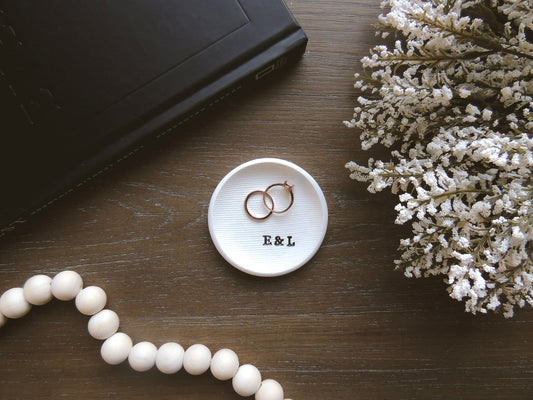 custom ring dish best gift for couples, white simple