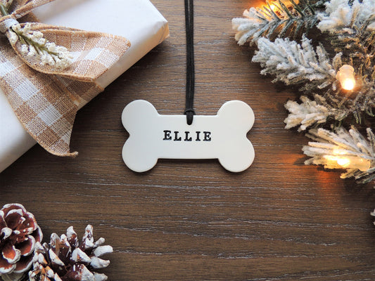adorable white bone shaped ornament for pets with name gift